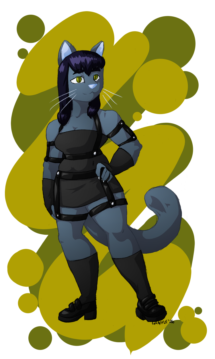 a drawing of a cute goth catgirl