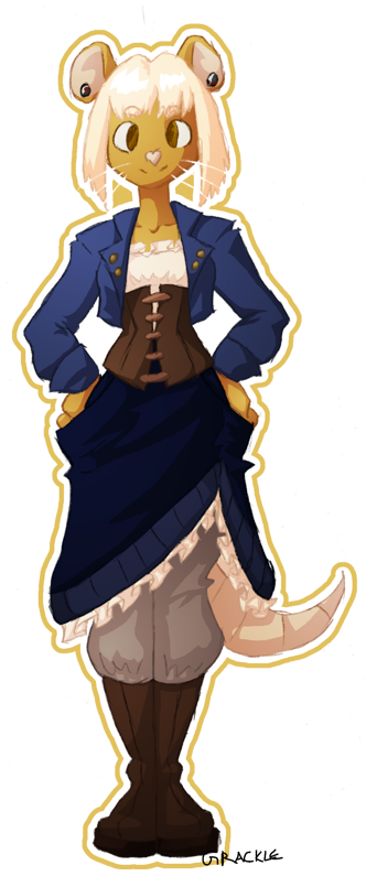 a drawing of a rat girl in gaslamp fantasy style clothing